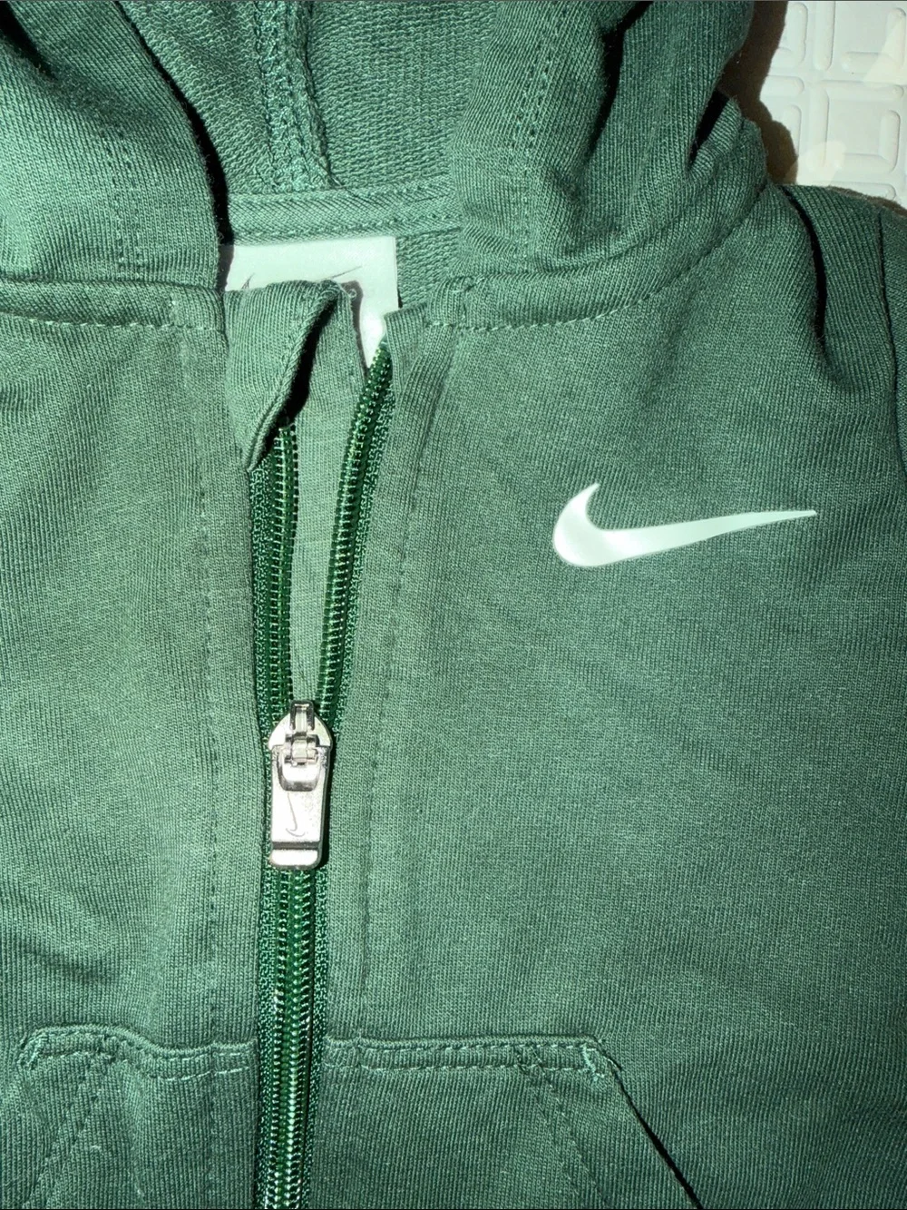 Nike Forest Green Hooded Baby One-Piece Bodysuit with White Swoosh